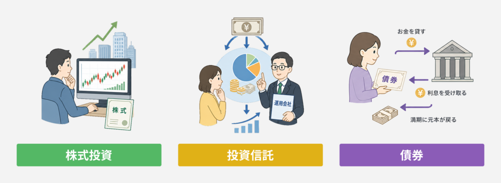 株式、投資信託、債券の違い